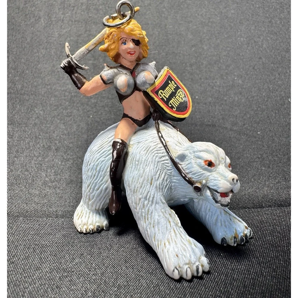 Rumple Minze Warrior Woman Riding a Polar Bear Key Chain Scarce